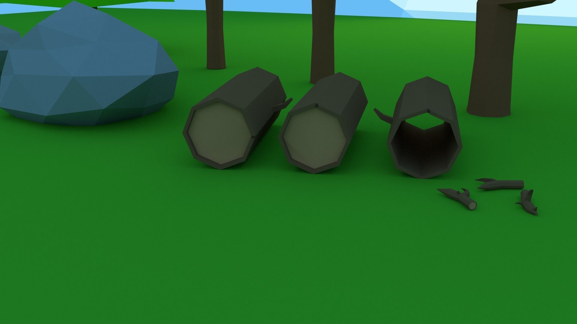 Low poly Trees Rocks Logs Low-poly 3D model_2