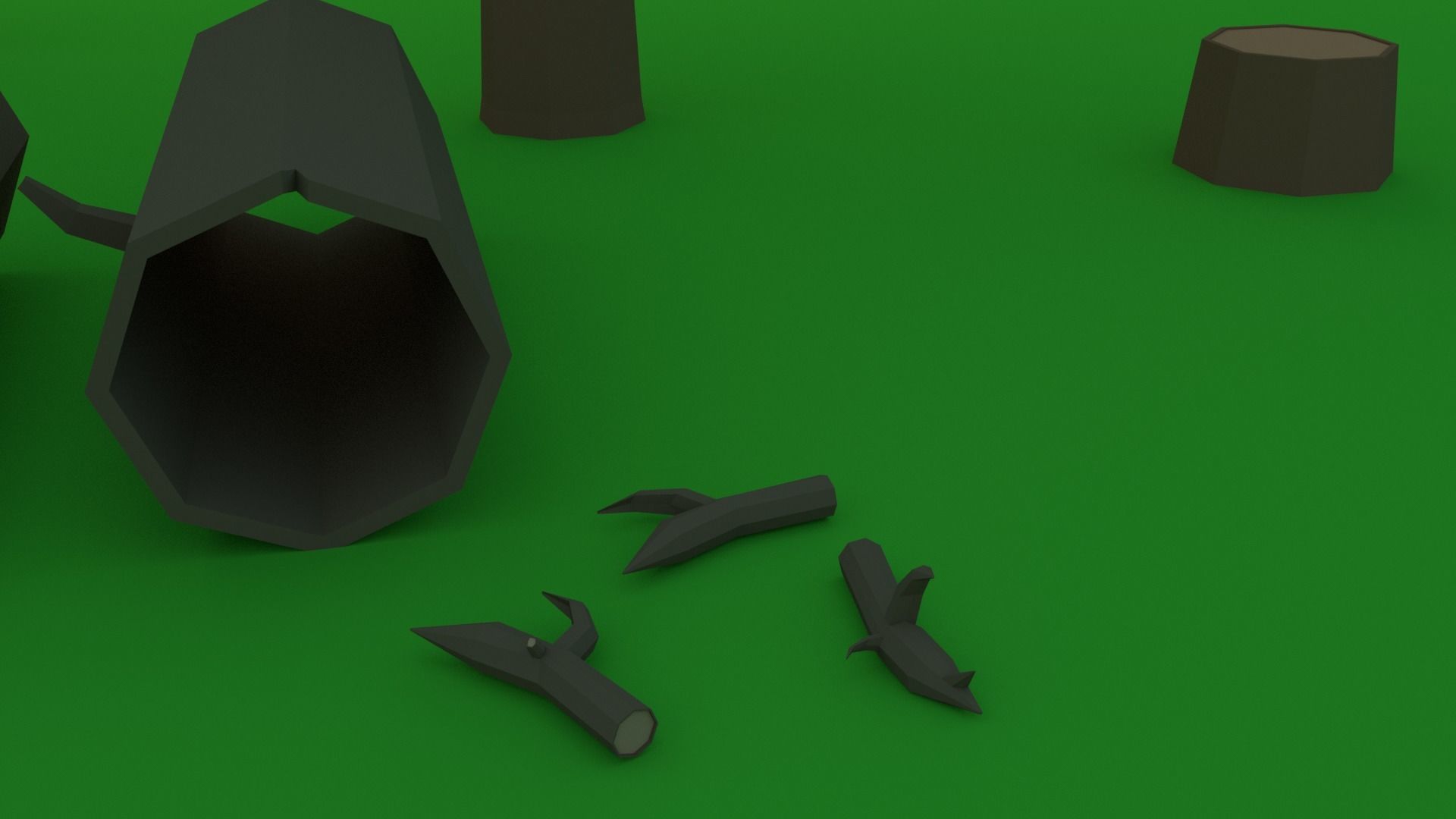 Low poly Trees Rocks Logs Low-poly 3D model_3