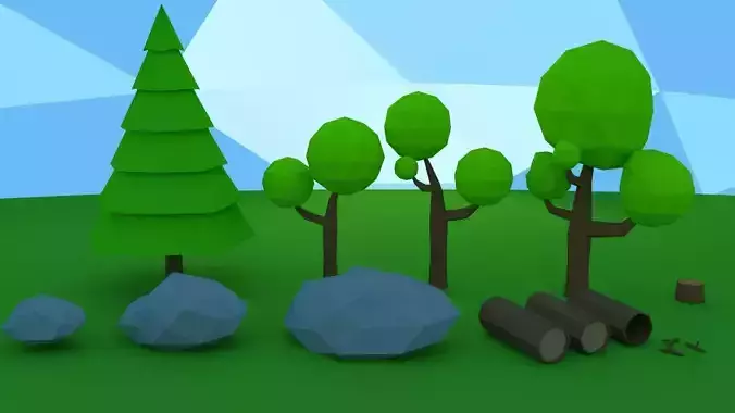 Low poly Trees Rocks Logs