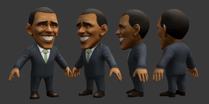 Chibii politicians - Obama Low-poly 3D model