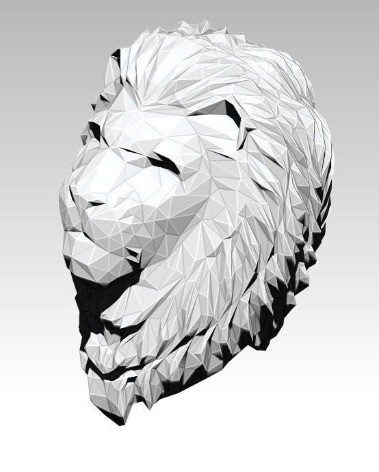 Printable Lion head bust Lowpoly Style 3D print model 3D print model_2