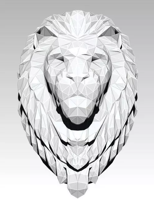 Printable Lion head bust Lowpoly Style 3D print model 3D print model_0
