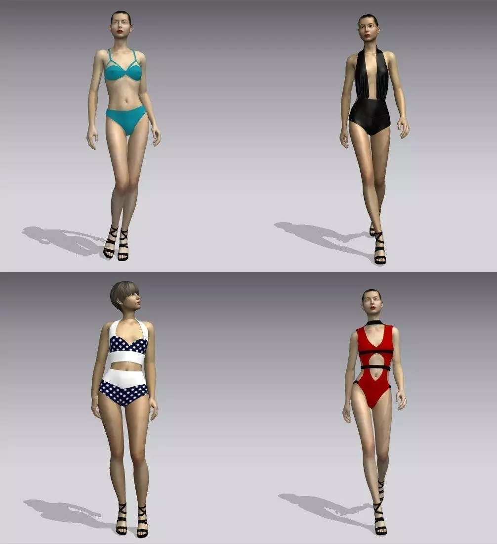 Woman swimsuits Low-poly 3D model_0