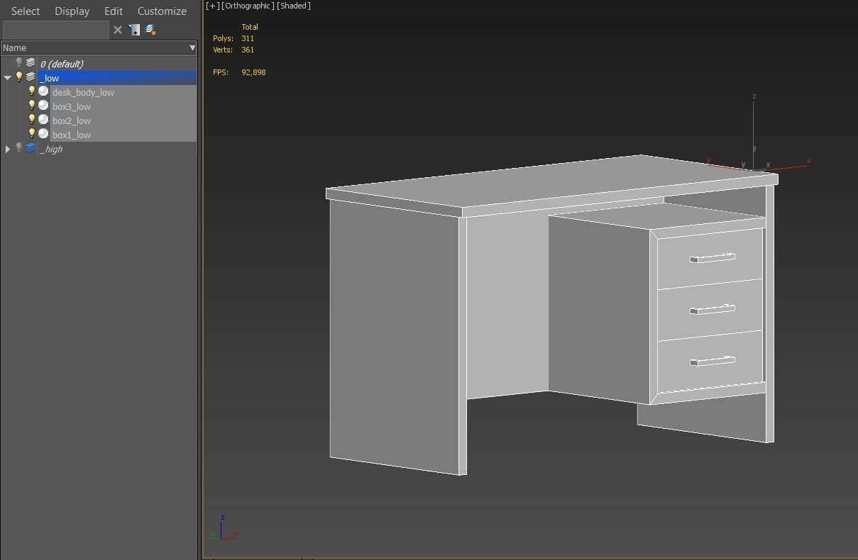 Modern Wood PC Desk Low Poly PBR Game Ready Asset tabble Low-poly 3D model_18