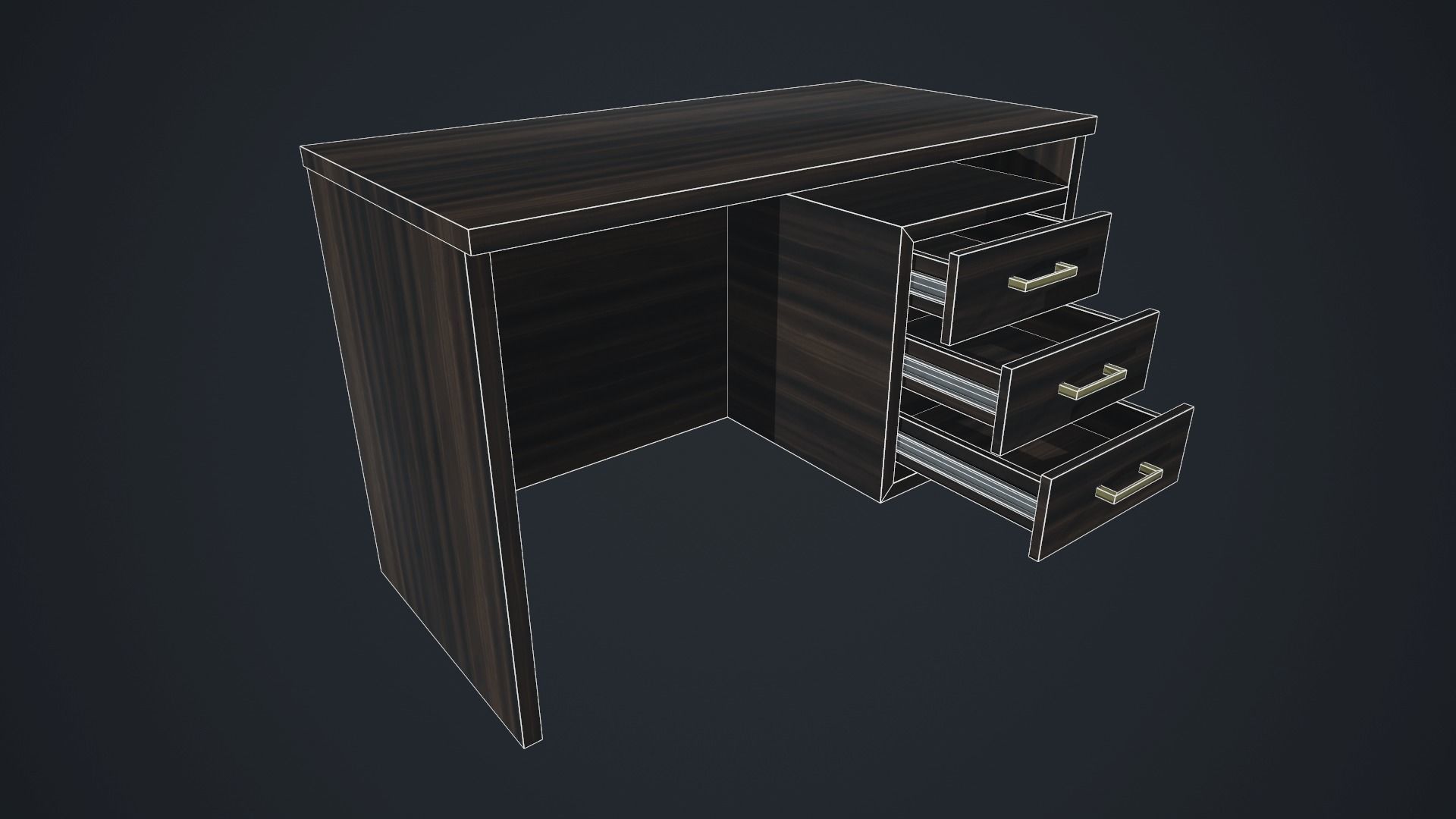 Modern Wood PC Desk Low Poly PBR Game Ready Asset tabble Low-poly 3D model_16