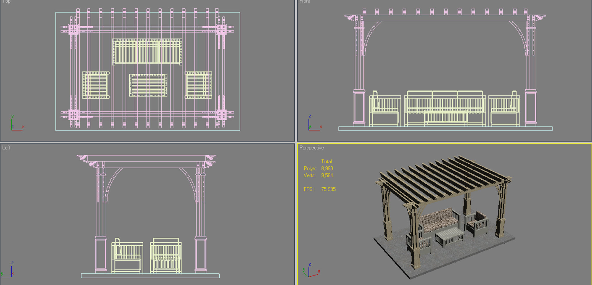 Pergola 12 Low-poly 3D model_14