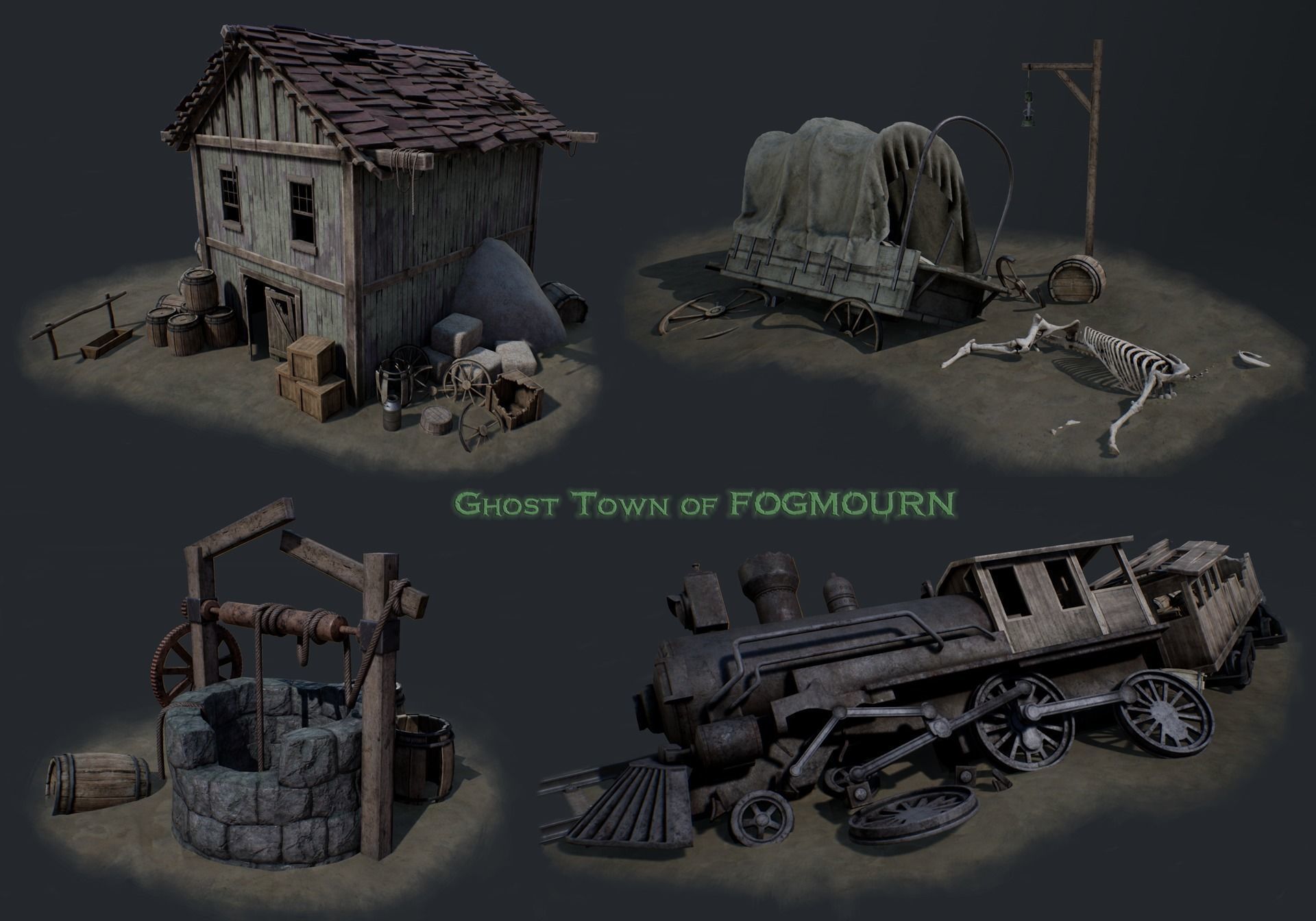 Wild West Ghost Town of Fogmourn UE4 Low-poly 3D model_8