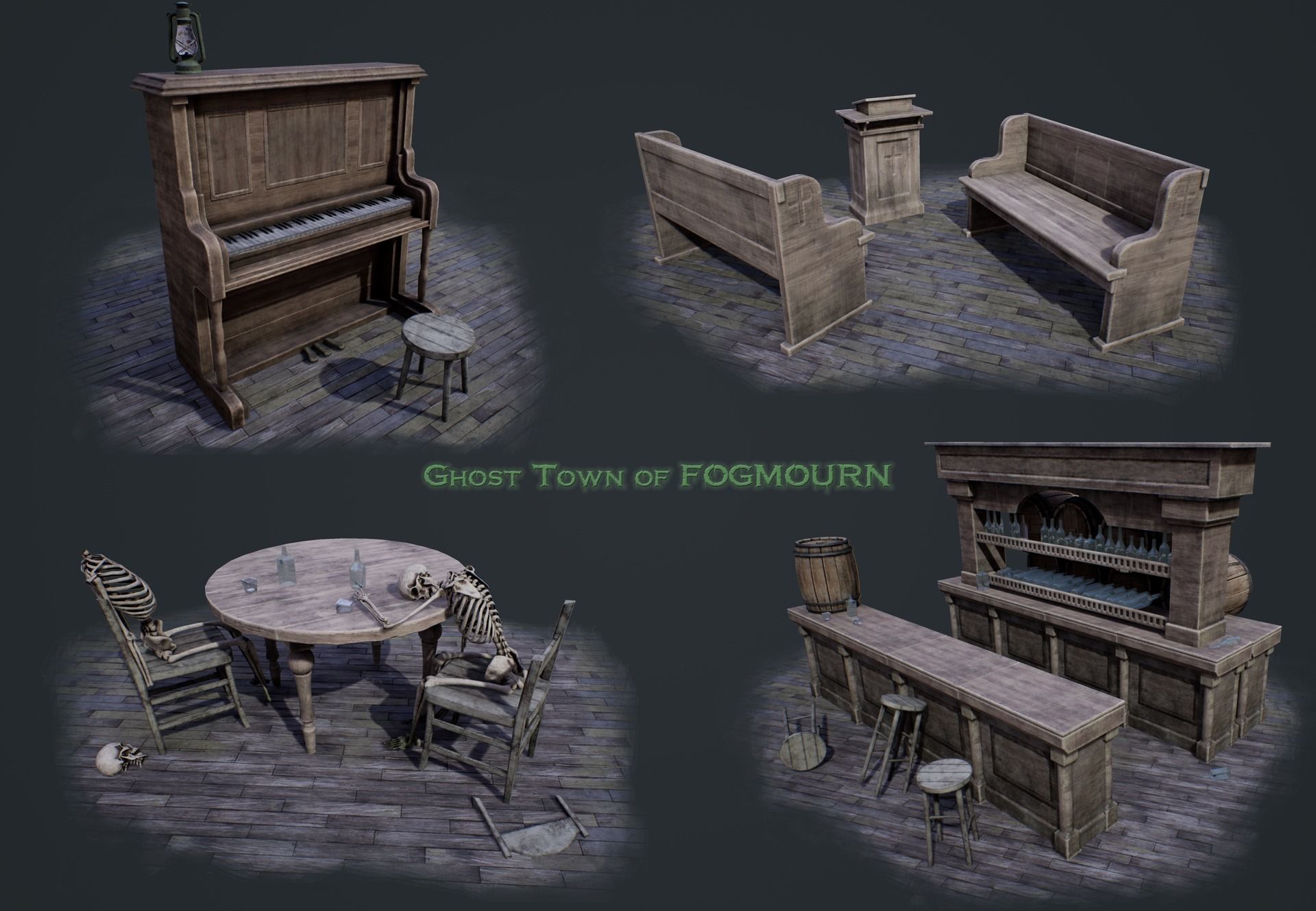 Wild West Ghost Town of Fogmourn UE4 Low-poly 3D model_9