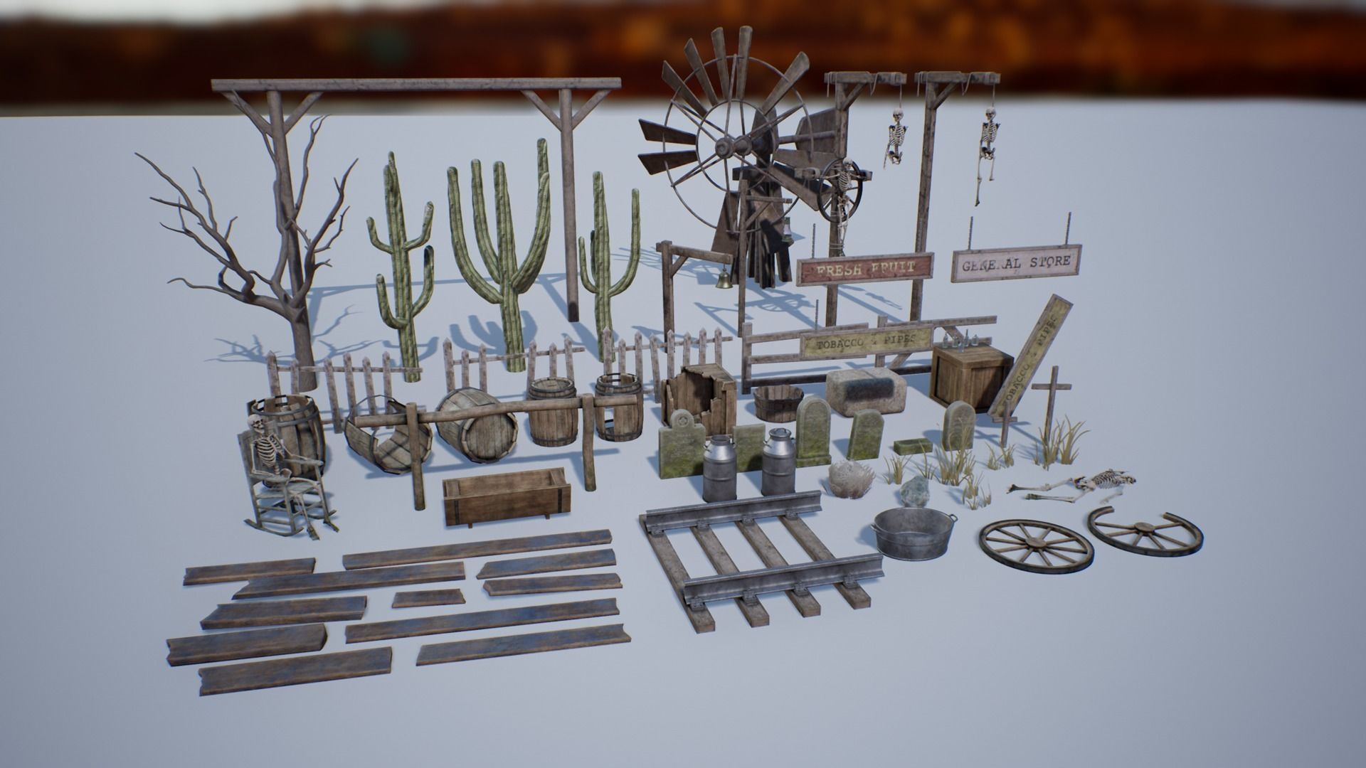 Wild West Ghost Town of Fogmourn UE4 Low-poly 3D model_10