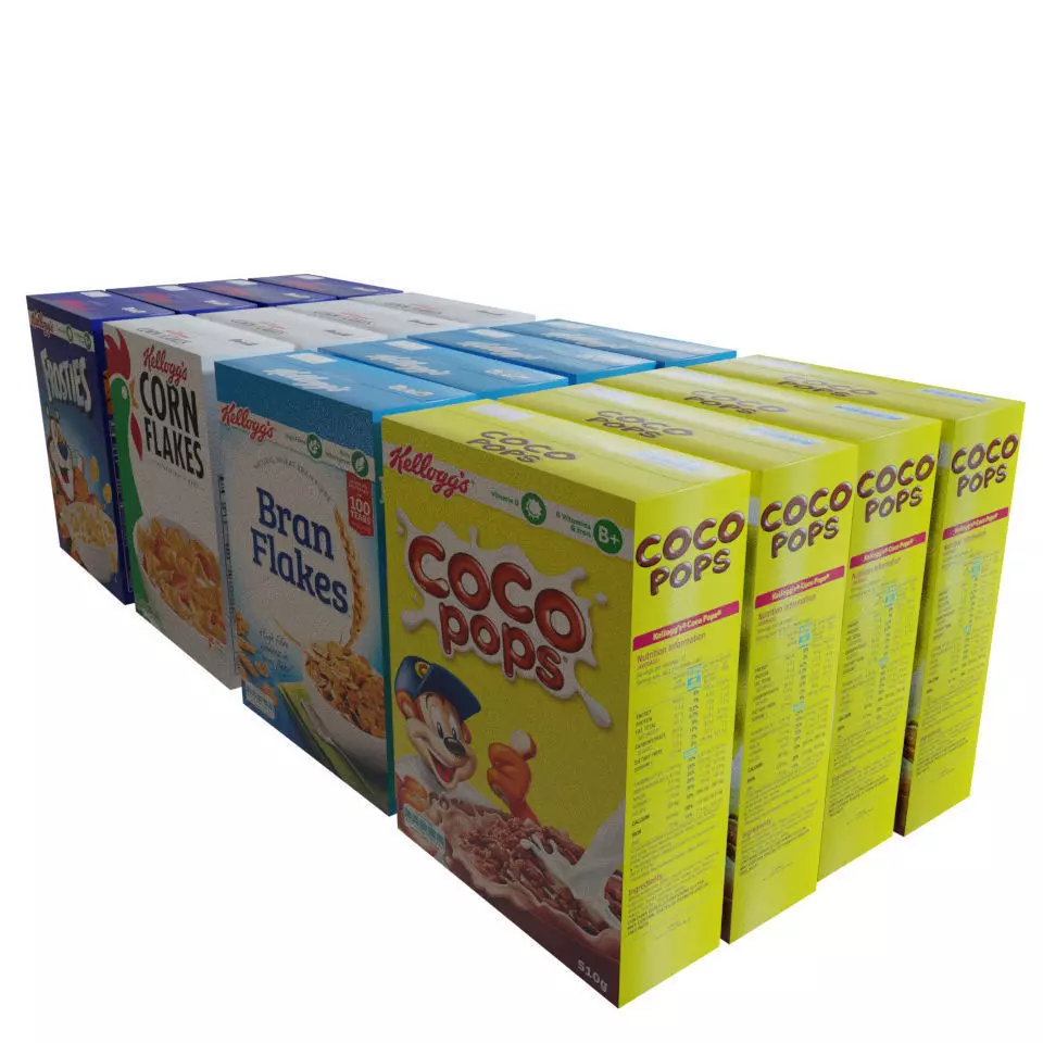 4 Assorted Cereal Boxes 3D model_0