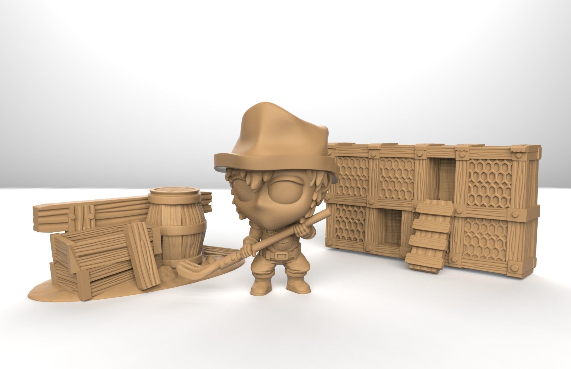 farmer collection wooden toy with cowboy hat 3D print model_2