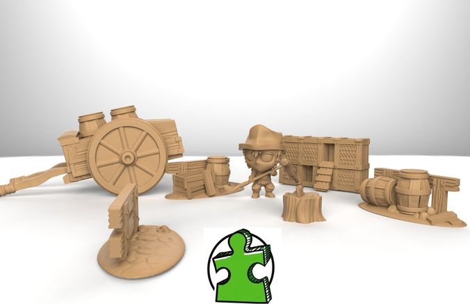 farmer collection wooden toy with cowboy hat 3D print model