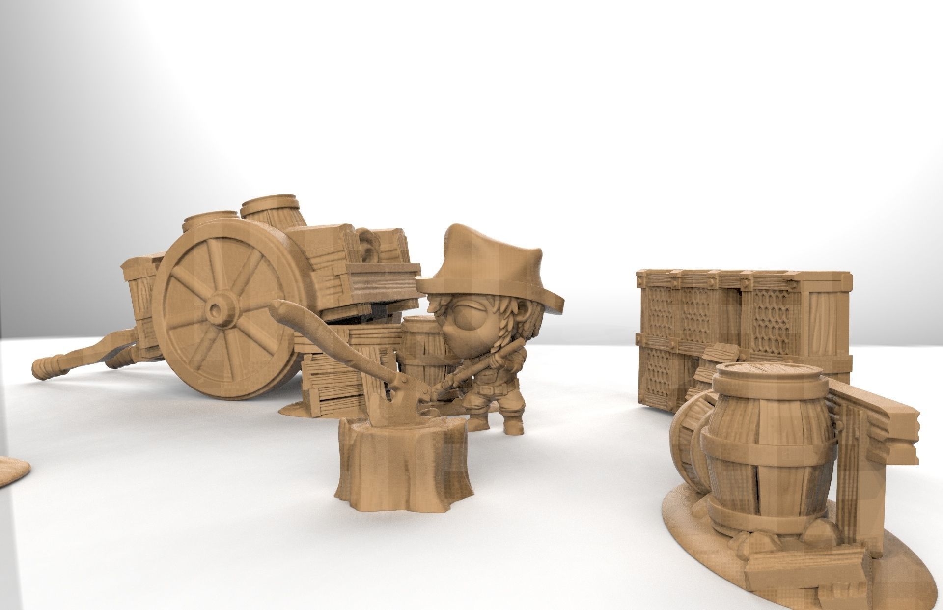 farmer collection wooden toy with cowboy hat 3D print model_1