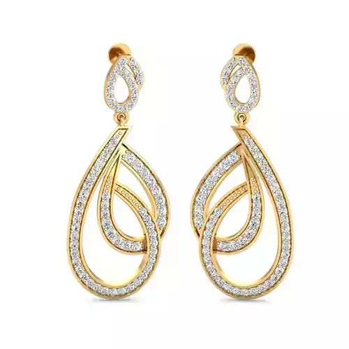 Drop Shaped Golden Drop Earrings With Diamonds 