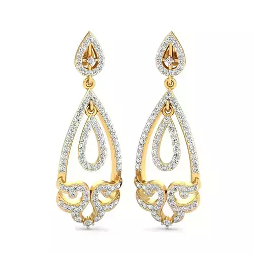 Golden Drop Earrings With Diamonds  5