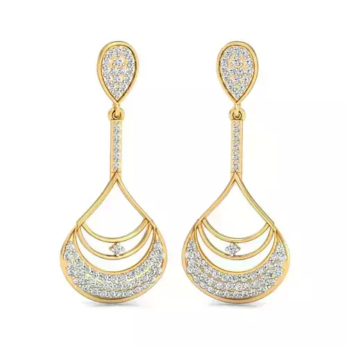 Drop Shaped Golden Drop Earrings With Diamonds  2