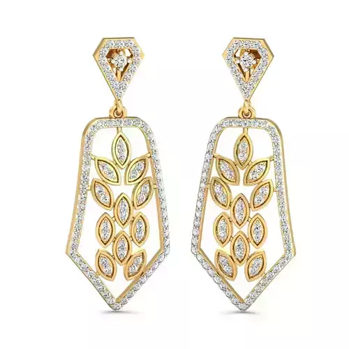 Golden Drop Earrings With Diamonds  7