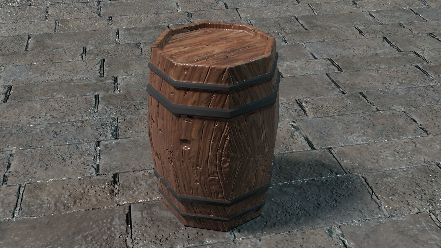 Medieval Barrel Low-poly 3D model_1