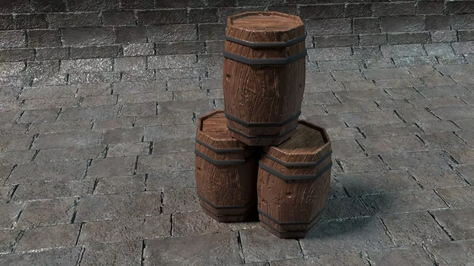 Medieval Barrel Low-poly 3D model_0