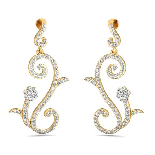 Floral Design Drop Earrings With Diamonds  3D print model