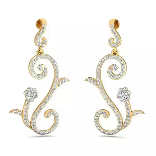 Floral Design Drop Earrings With Diamonds  3D print model