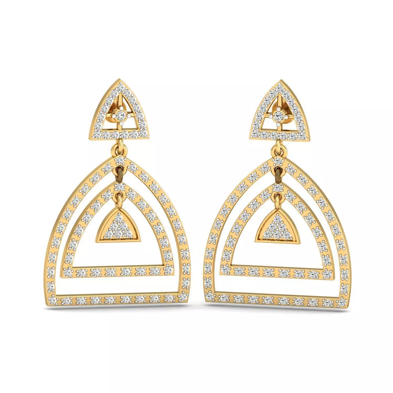 Circular triangle Shaped Drop Earrings With Diamonds  3D print model_0