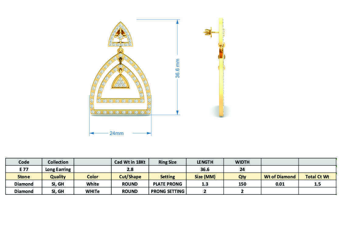 Circular triangle Shaped Drop Earrings With Diamonds  3D print model_3