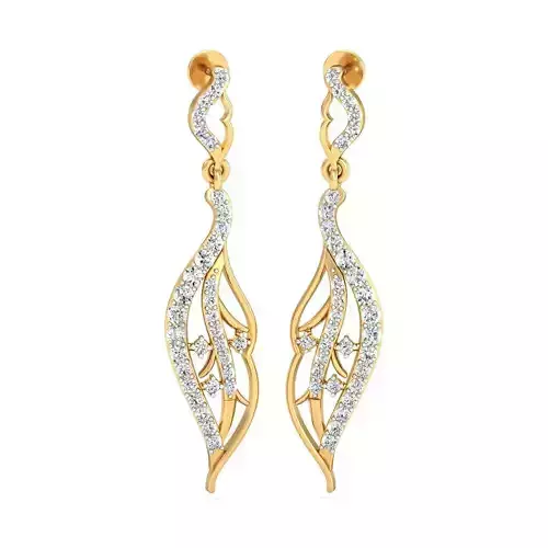 Leaf Shaped Golden Drop Earrings With Diamonds  3