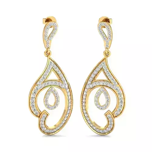 Drop Shaped Golden Drop Earrings With Diamonds  3