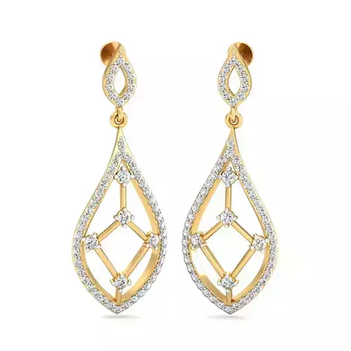 Drop Shaped Golden Drop Earrings With Diamonds  4