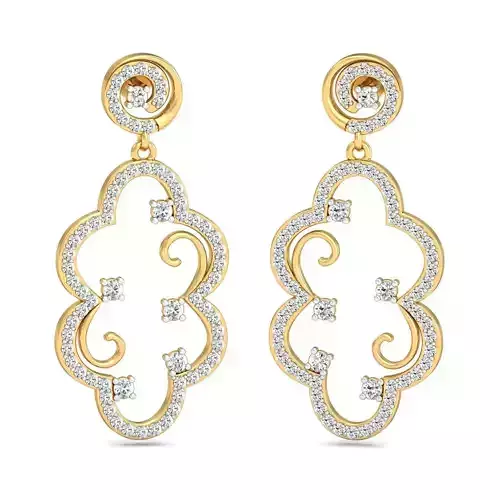 Cloud Shaped Golden Drop Earrings With Diamonds  3D print model