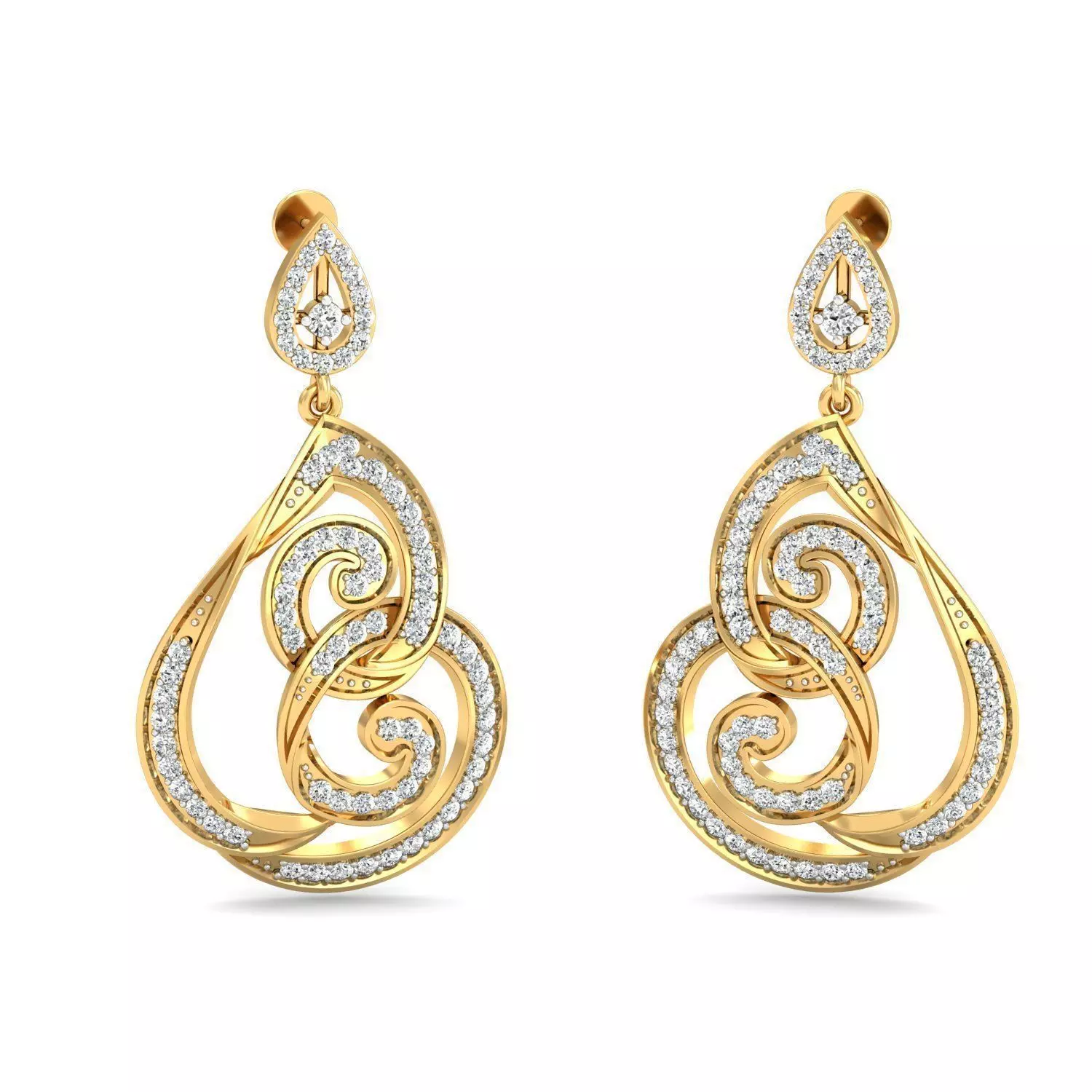 Drop Shaped Golden Drop Earrings With Diamonds  5 3D print model_0