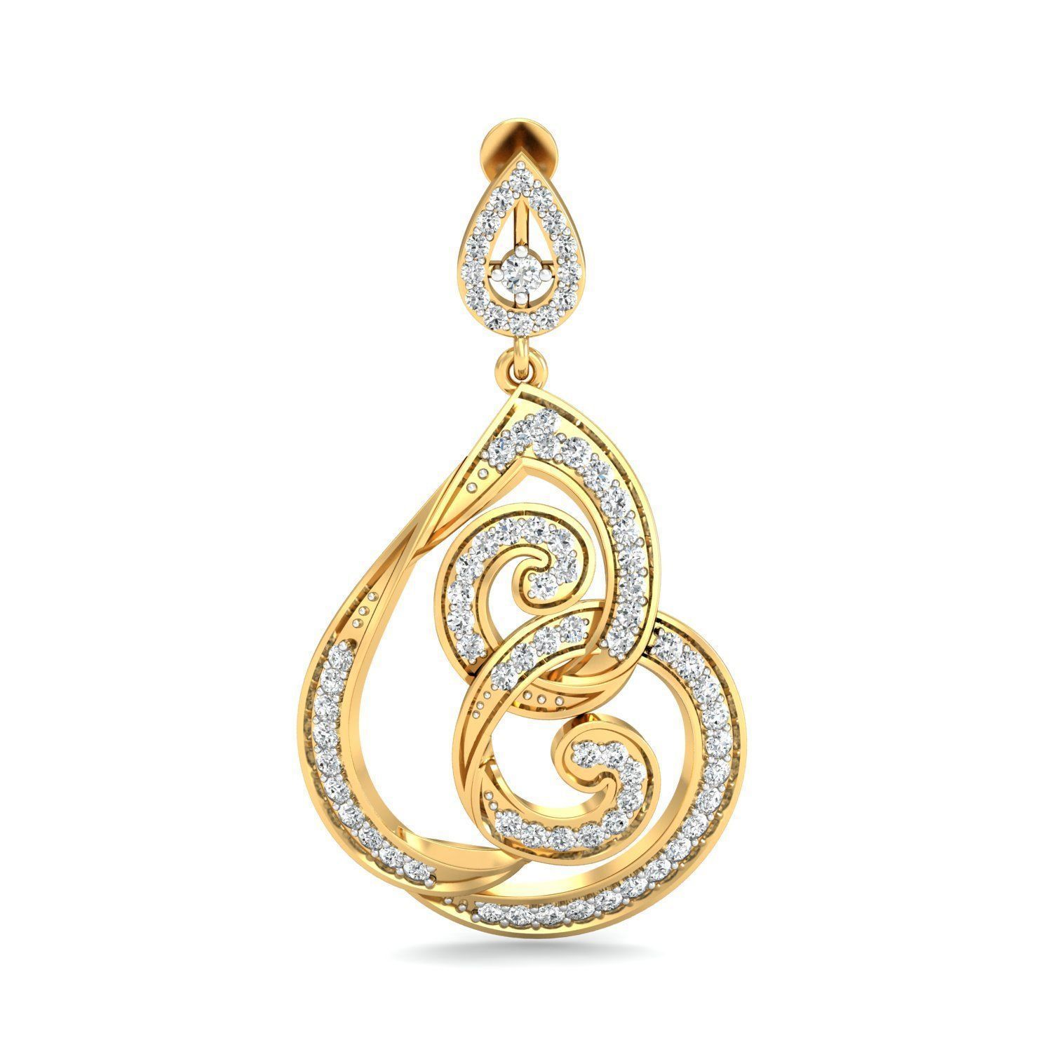 Drop Shaped Golden Drop Earrings With Diamonds  5 3D print model_1