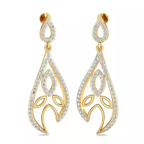 Drop Shaped Golden Drop Earrings With Diamonds  6