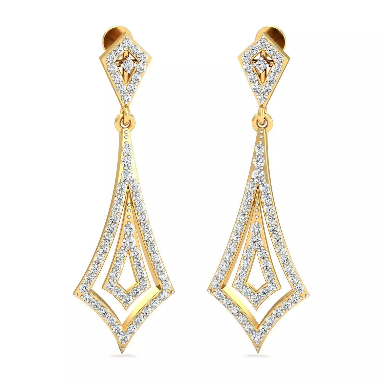 Golden Drop Earrings With Diamonds 20 3D print model