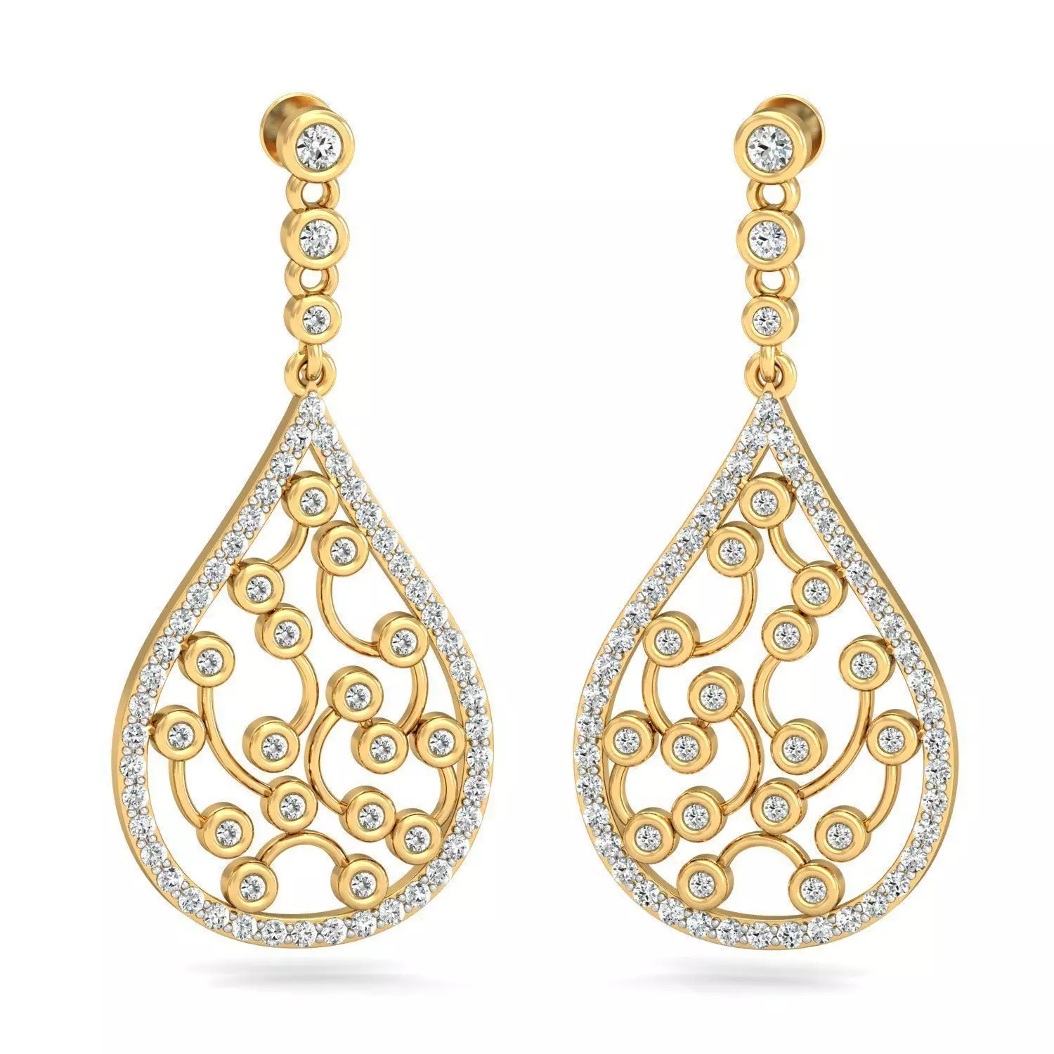 Drop Shaped Drop Earrings With Diamonds  1 3D print model_0