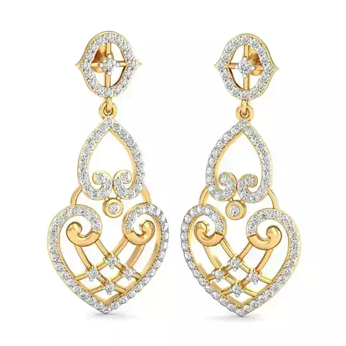 Heart Shaped Drop Earrings With Diamonds 