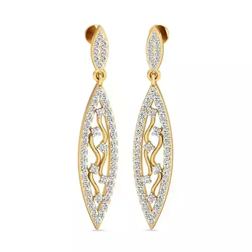 Leaf Shaped Drop Earrings With Diamonds  1