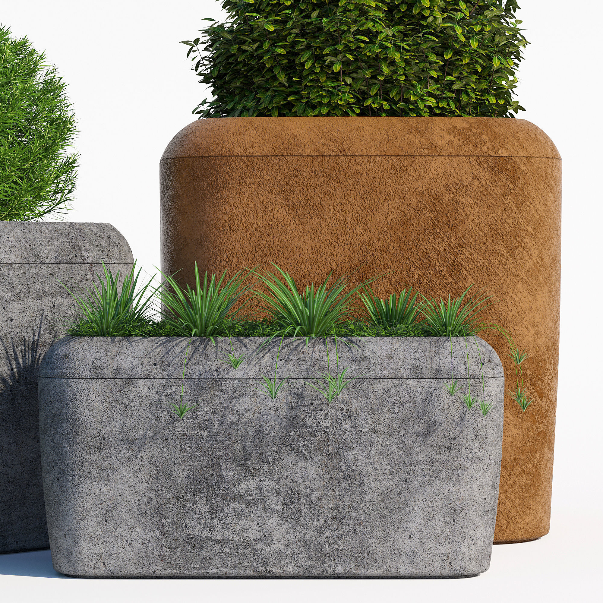 20X40X20 2 concrete planter with grass in it 3D model_3
