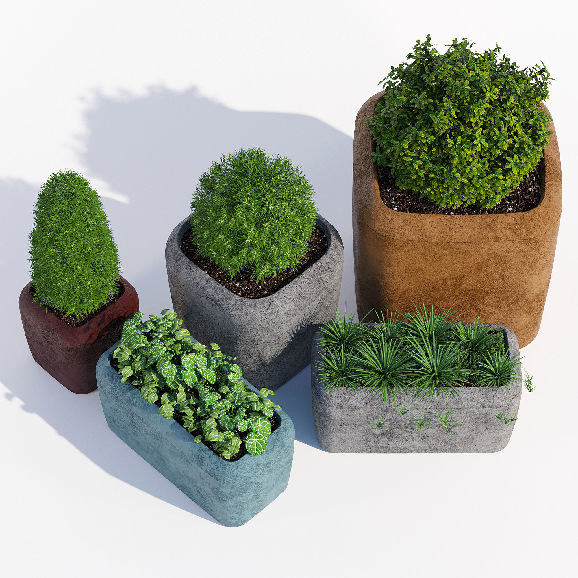 20X40X20 2 concrete planter with grass in it 3D model_2