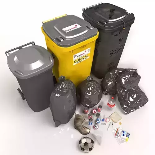 Wheelie Bin Kit With Rubbish 3D model