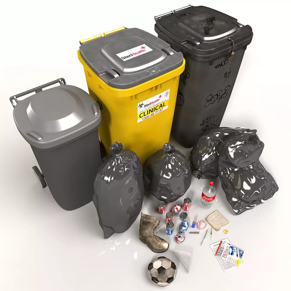 Wheelie Bin Kit With Rubbish 3D model_0