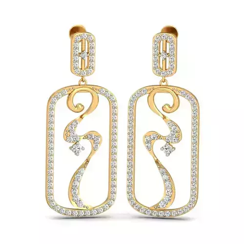 Rectangular Shaped Drop Earrings With Diamonds  1