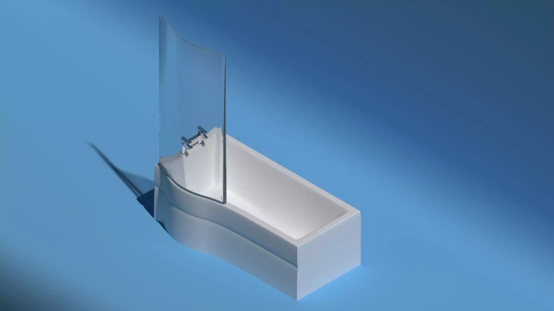 Bathtub with curved shower screen and chrome taps Free 3D model_0