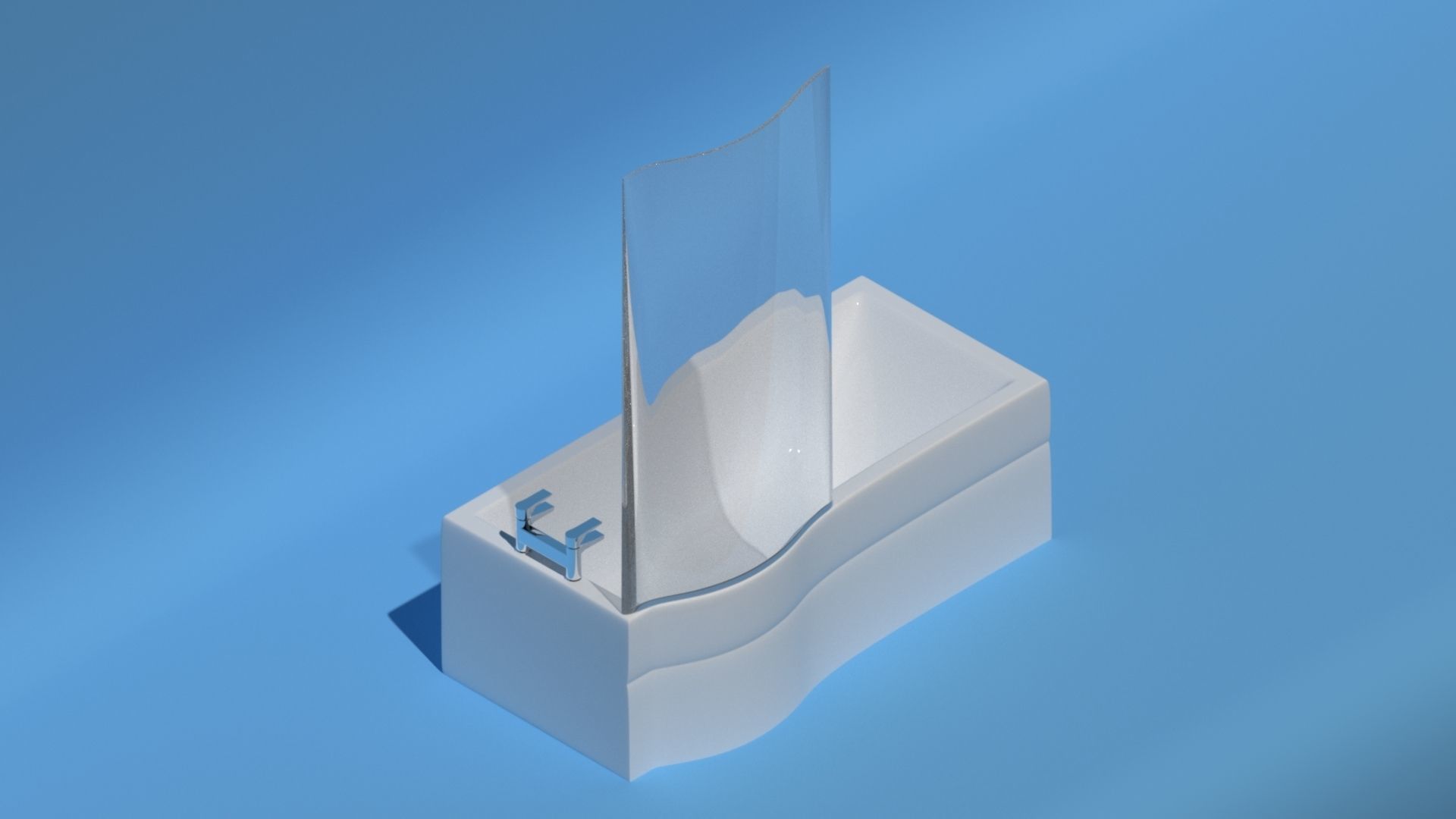 Bathtub with curved shower screen and chrome taps Free 3D model_2