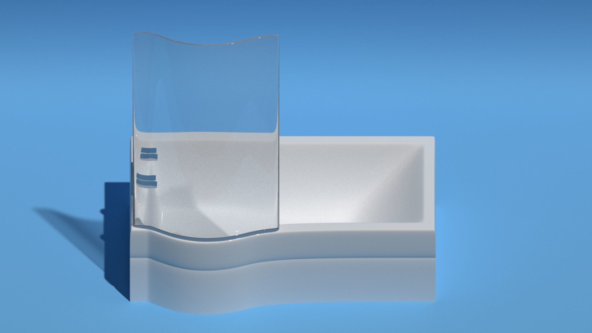 Bathtub with curved shower screen and chrome taps Free 3D model_1