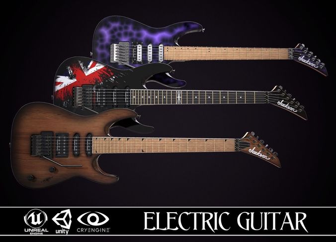 Electric Guitar Jackson Dinky 3 skins Low-poly 3D model