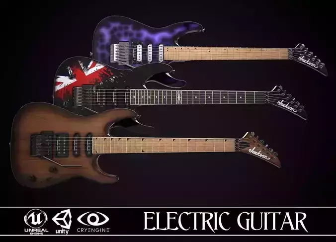 Electric Guitar Jackson Dinky 3 skins Low-poly 3D model
