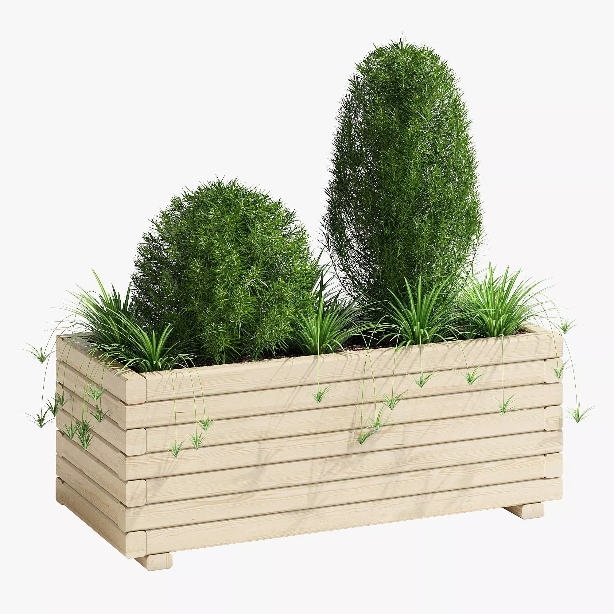 Wooden Pine Trough Planter 2 3D model