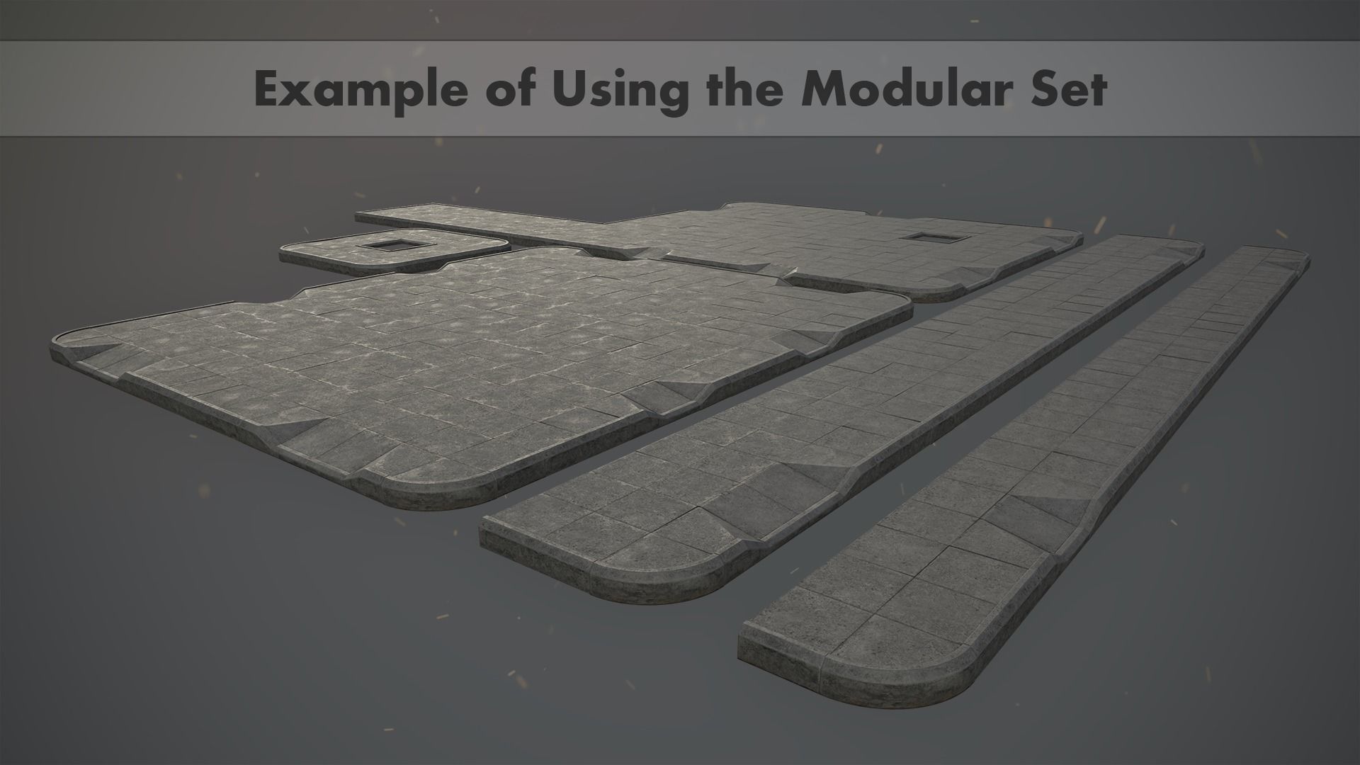 Sidewalk - Modular Set 1  Color Options Low-poly 3D model_11